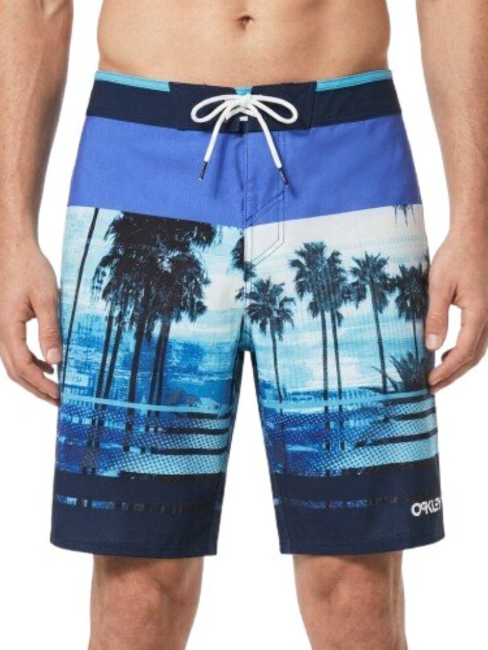 Oakley Mens 21” Boardshorts Tropical Palm Trees Fathom Purple Blue Black Size 32